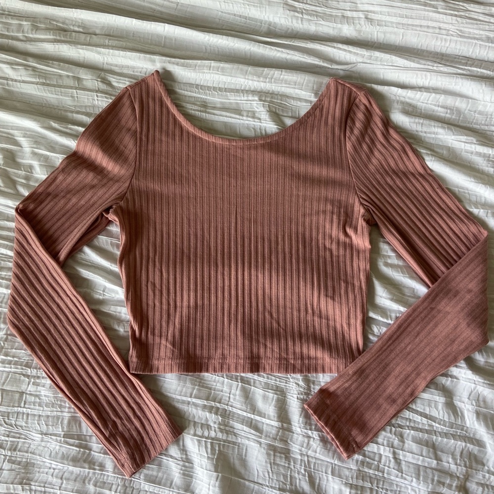 Pink Long-sleeve Crop Top